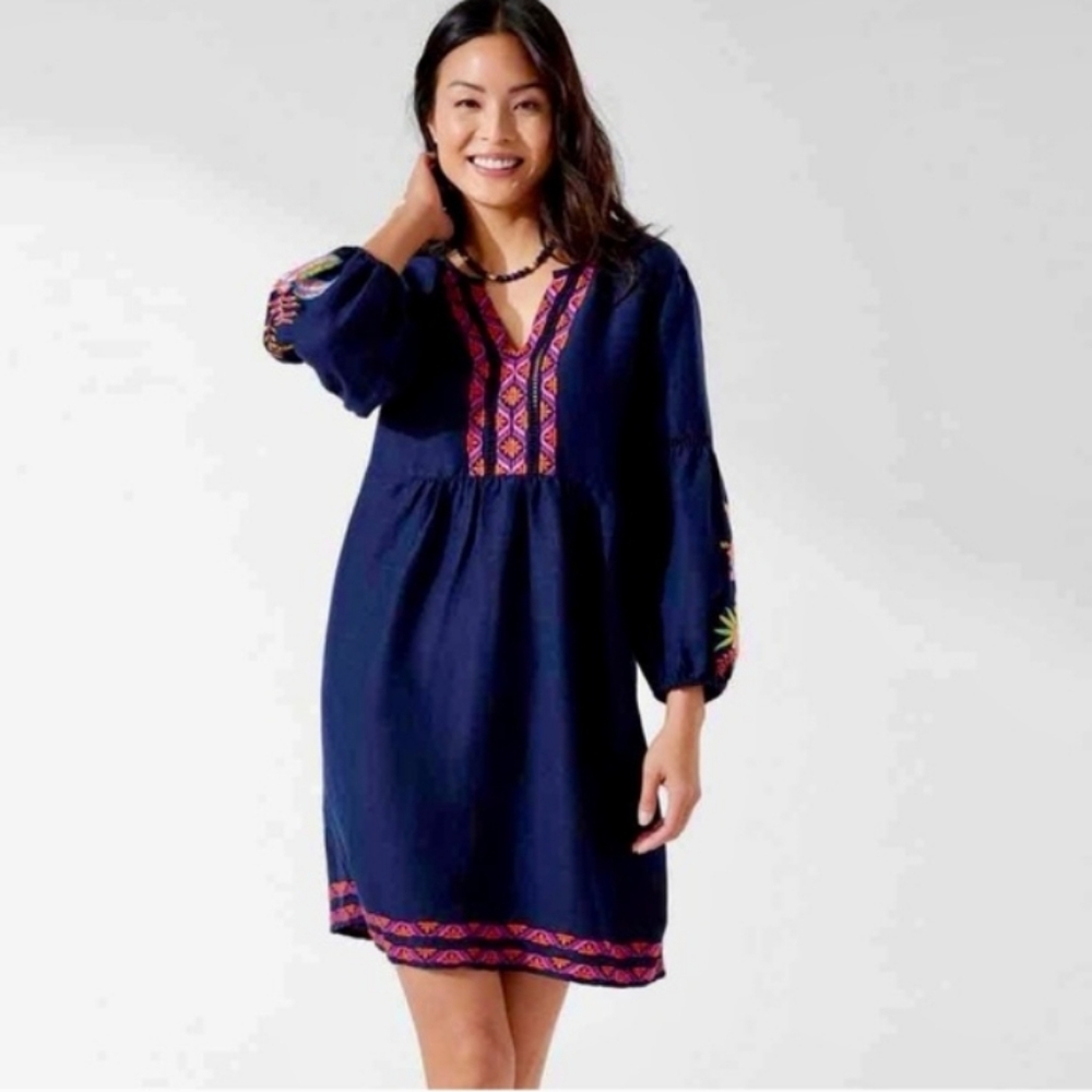 NWT Tommy Bahama St. Lucia Tropical Embroidered Linen- Blend Dress Size Small - Picture 2 of 8